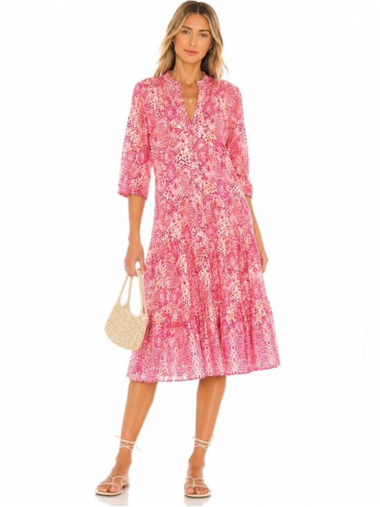 Zara Dresses & Skirts - ZARA Pink Boho Print Tiered Midi Dress | Size M | 100% Cotton | 3/4 Sleeve
